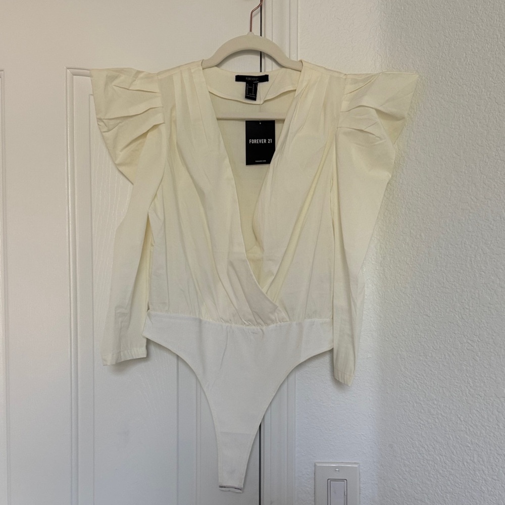 Forever 21 Ivory Bodysuit with Dramatic Sleeves